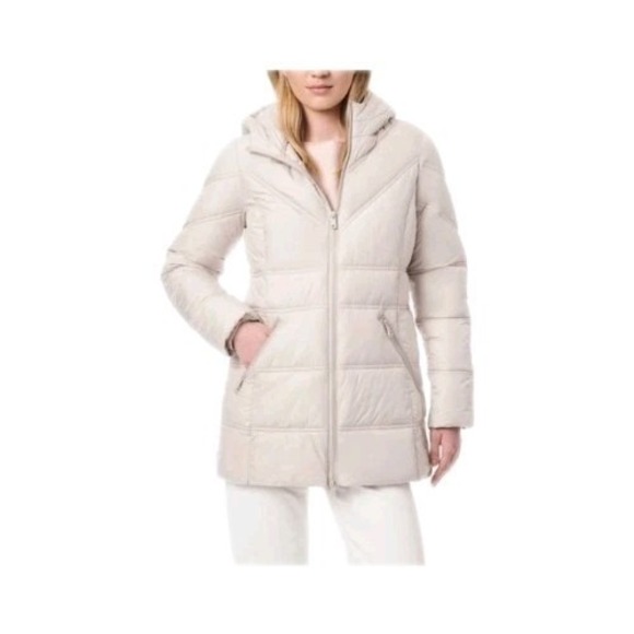Bernardo Women's Hooded Puffer Long Coat Jacket Cream Beige Eggshell Size 2XL - Picture 2 of 16